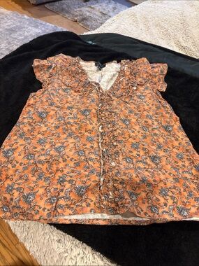 Current‎ Air Orange Floral Trim Blouse